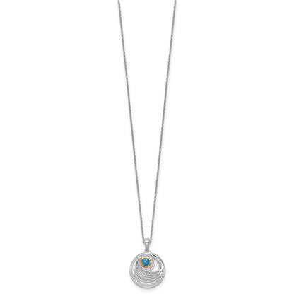Ss Rhodium Plated w/14K/Silver Two-Tone Accent London Blue Topaz Round Swirl Necklace