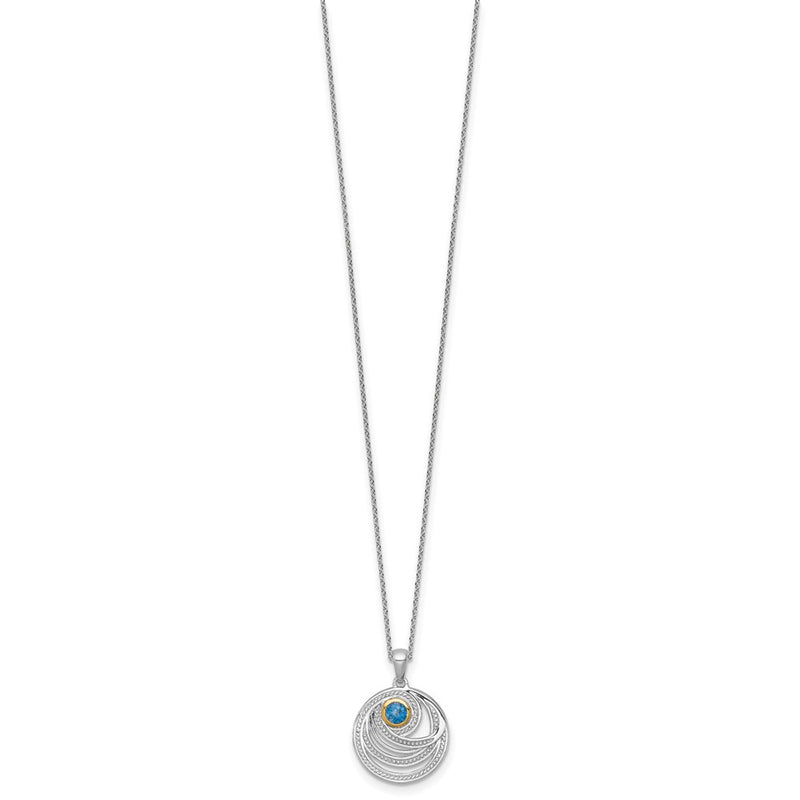 Ss Rhodium Plated w/14K/Silver Two-Tone Accent London Blue Topaz Round Swirl Necklace