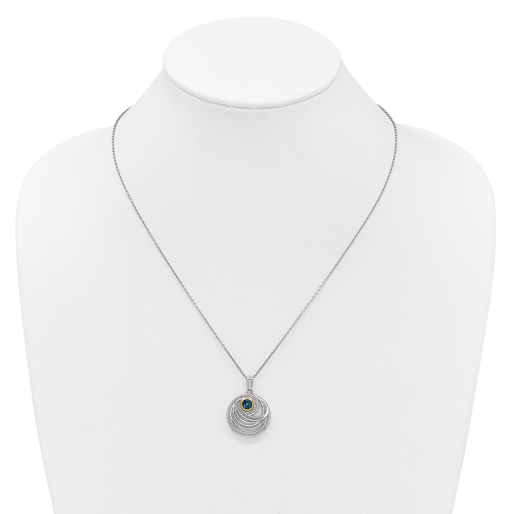 Ss Rhodium Plated w/14K/Silver Two-Tone Accent London Blue Topaz Round Swirl Necklace