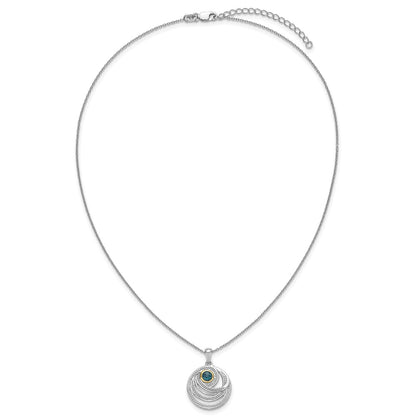 Ss Rhodium Plated w/14K/Silver Two-Tone Accent London Blue Topaz Round Swirl Necklace