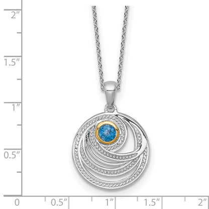 Ss Rhodium Plated w/14K/Silver Two-Tone Accent London Blue Topaz Round Swirl Necklace