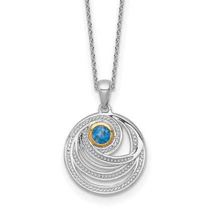 Ss Rhodium Plated w/14K/Silver Two-Tone Accent London Blue Topaz Round Swirl Necklace