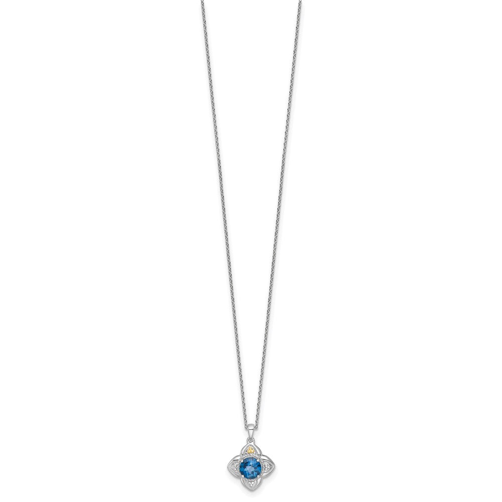 Ss Rhodium Plated w/14K/Silver Two-Tone Accent London Blue Topaz Flower Necklace