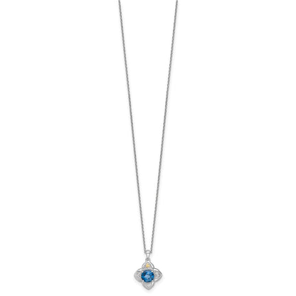 Ss Rhodium Plated w/14K/Silver Two-Tone Accent London Blue Topaz Flower Necklace