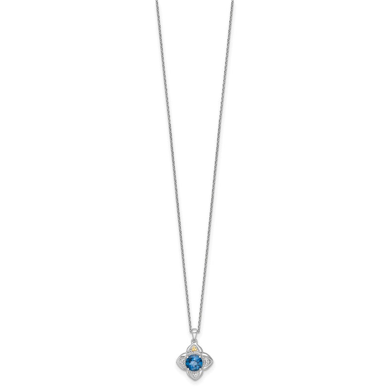 Ss Rhodium Plated w/14K/Silver Two-Tone Accent London Blue Topaz Flower Necklace