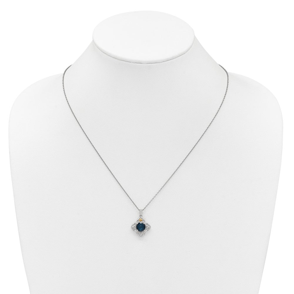 Ss Rhodium Plated w/14K/Silver Two-Tone Accent London Blue Topaz Flower Necklace