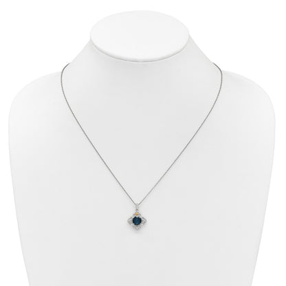 Ss Rhodium Plated w/14K/Silver Two-Tone Accent London Blue Topaz Flower Necklace