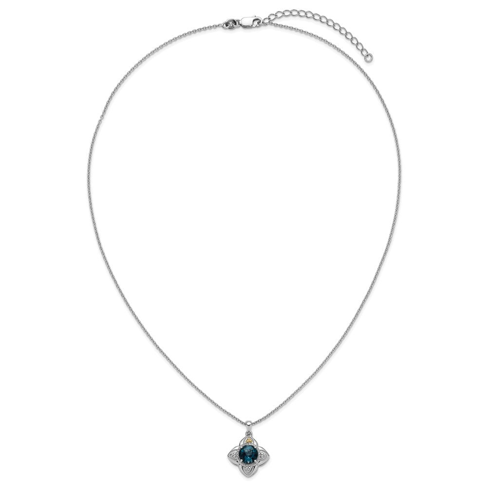 Ss Rhodium Plated w/14K/Silver Two-Tone Accent London Blue Topaz Flower Necklace