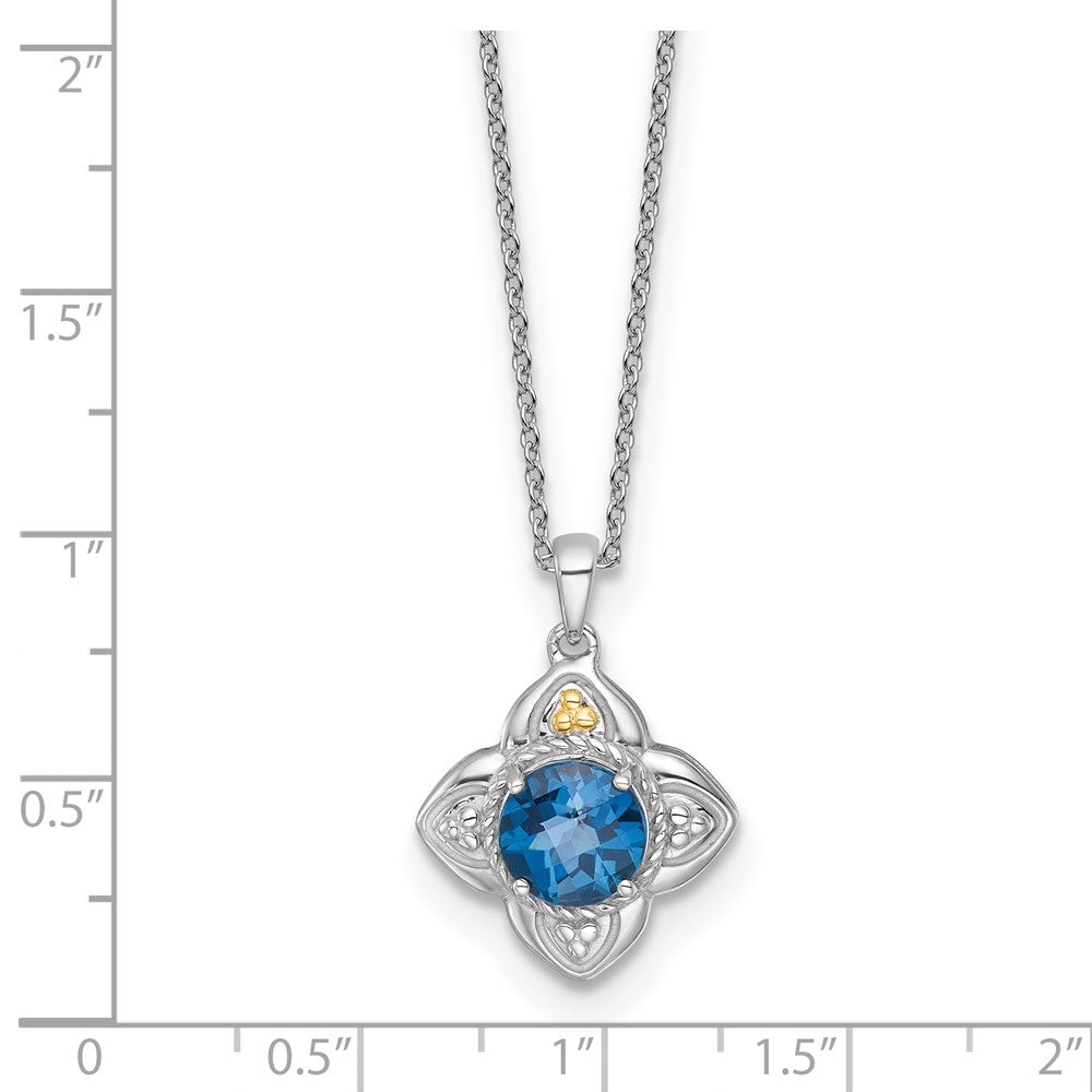Ss Rhodium Plated w/14K/Silver Two-Tone Accent London Blue Topaz Flower Necklace