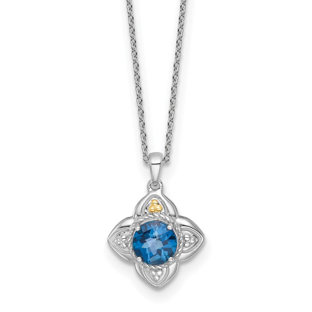 Ss Rhodium Plated w/14K/Silver Two-Tone Accent London Blue Topaz Flower Necklace