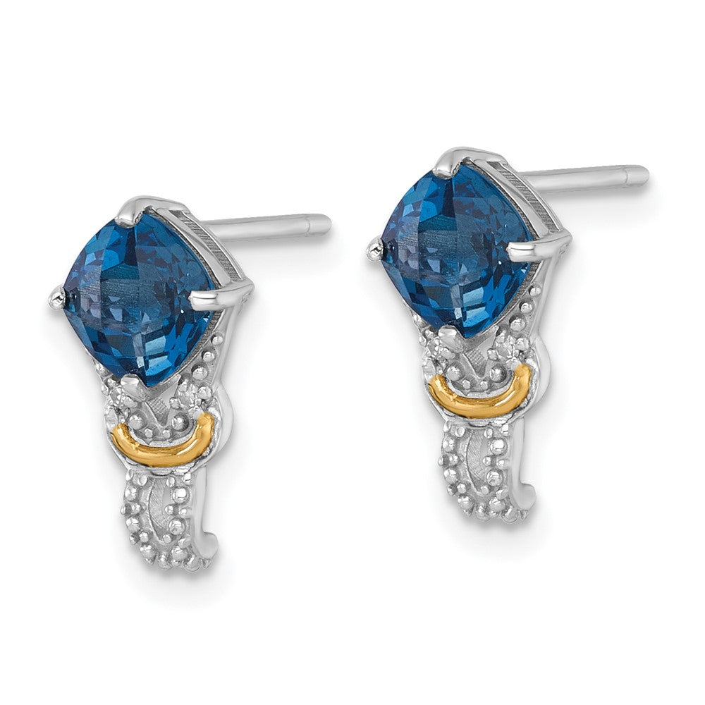Ss Rhodium Plated w/14K/Silver Two-Tone Accent London Blue Topaz and Dia Post Earrings