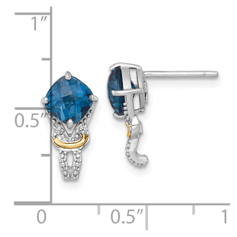 Ss Rhodium Plated w/14K/Silver Two-Tone Accent London Blue Topaz and Dia Post Earrings