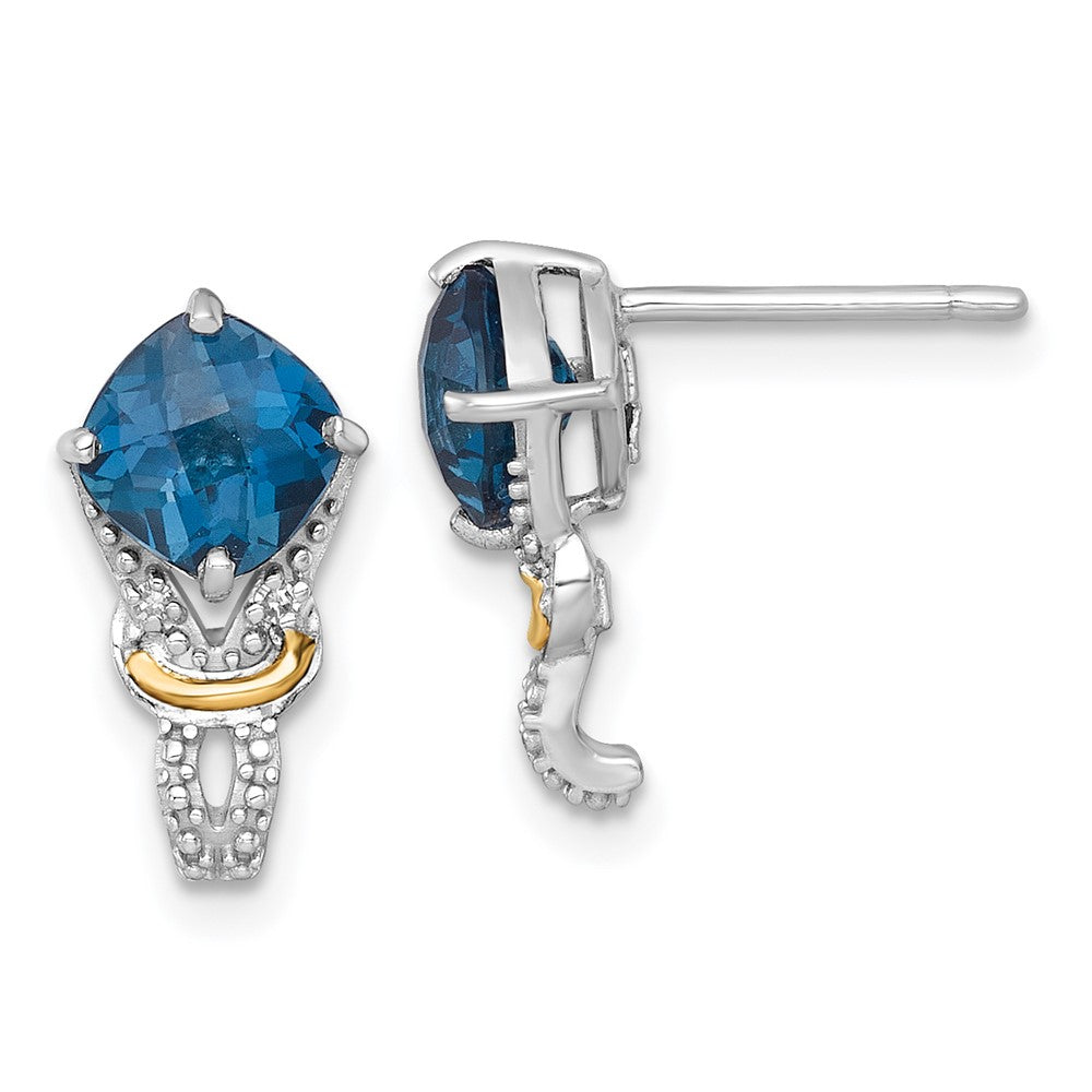 Ss Rhodium Plated w/14K/Silver Two-Tone Accent London Blue Topaz and Dia Post Earrings