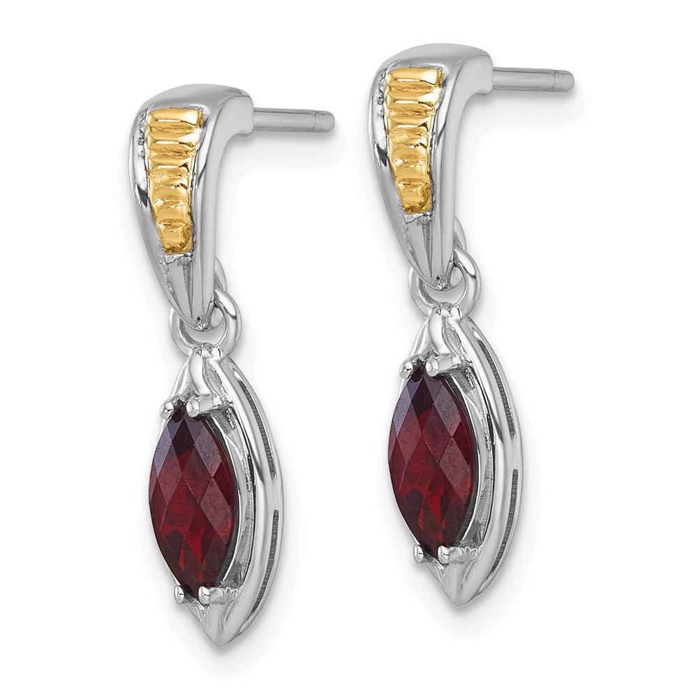 Sterling Silver Rhodium Plated w/14K/Silver Two-Tone Accent Garnet Post Dangle Earrings