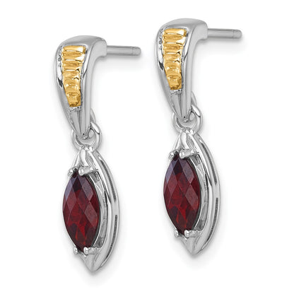 Sterling Silver Rhodium Plated w/14K/Silver Two-Tone Accent Garnet Post Dangle Earrings