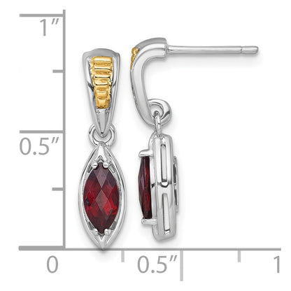 Sterling Silver Rhodium Plated w/14K/Silver Two-Tone Accent Garnet Post Dangle Earrings