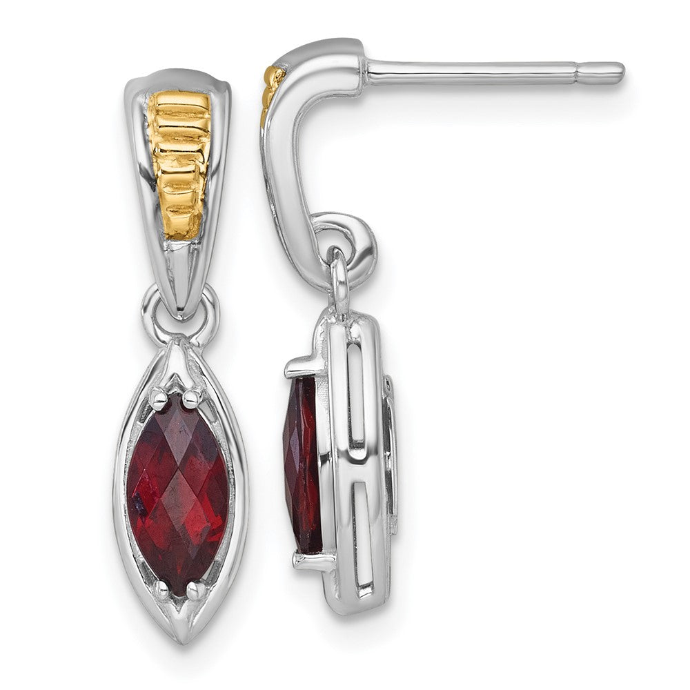 Sterling Silver Rhodium Plated w/14K/Silver Two-Tone Accent Garnet Post Dangle Earrings