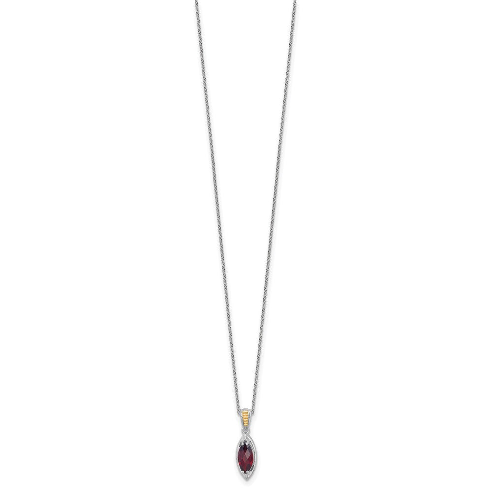 Sterling Silver Rhodium Plated w/14K/Silver Two-Tone Accent Garnet Navette Necklace