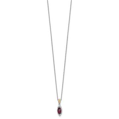 Sterling Silver Rhodium Plated w/14K/Silver Two-Tone Accent Garnet Navette Necklace