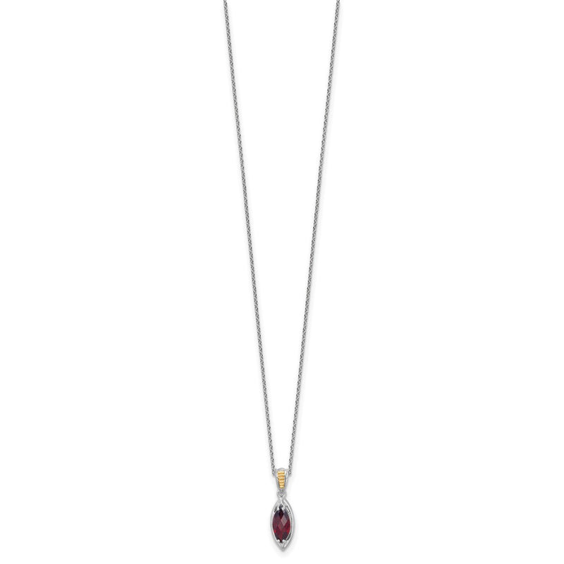 Sterling Silver Rhodium Plated w/14K/Silver Two-Tone Accent Garnet Navette Necklace