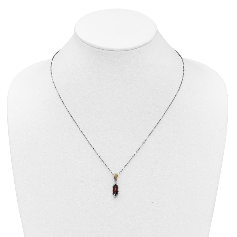 Sterling Silver Rhodium Plated w/14K/Silver Two-Tone Accent Garnet Navette Necklace