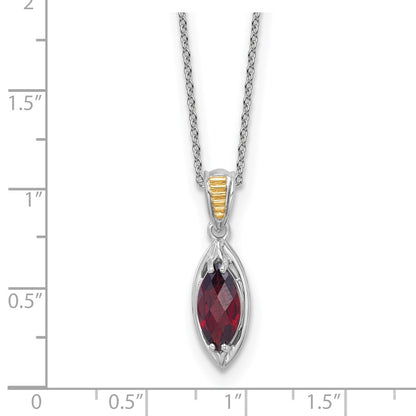 Sterling Silver Rhodium Plated w/14K/Silver Two-Tone Accent Garnet Navette Necklace