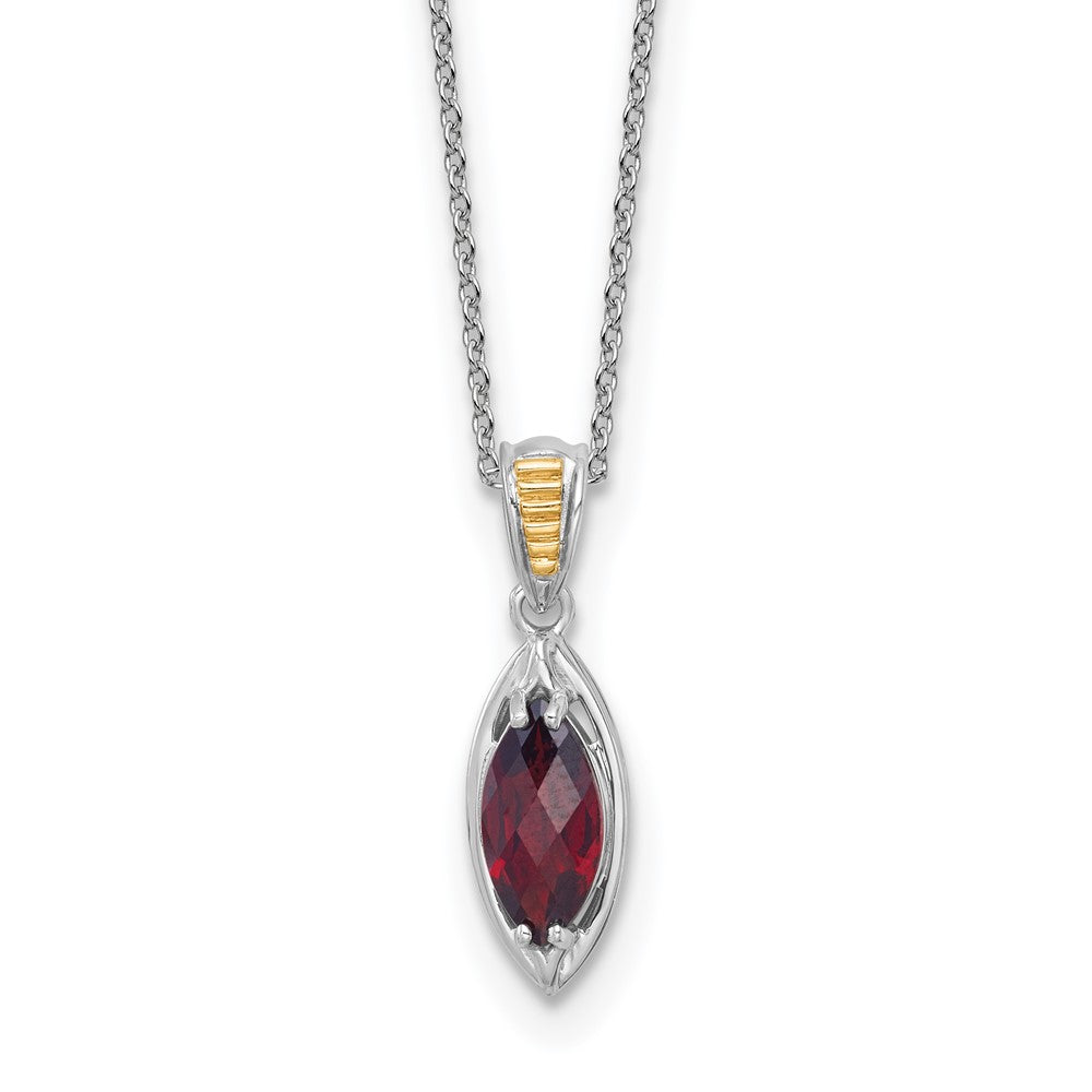 Sterling Silver Rhodium Plated w/14K/Silver Two-Tone Accent Garnet Navette Necklace