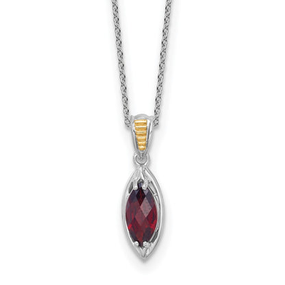 Sterling Silver Rhodium Plated w/14K/Silver Two-Tone Accent Garnet Navette Necklace