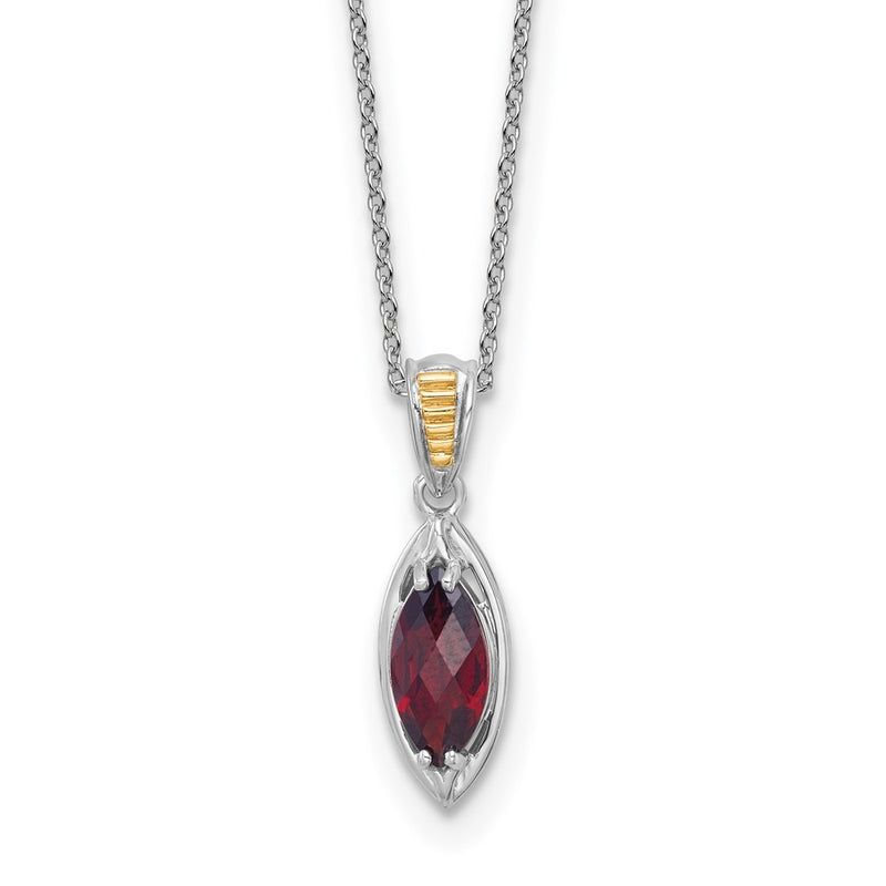 Sterling Silver Rhodium Plated w/14K/Silver Two-Tone Accent Garnet Navette Necklace