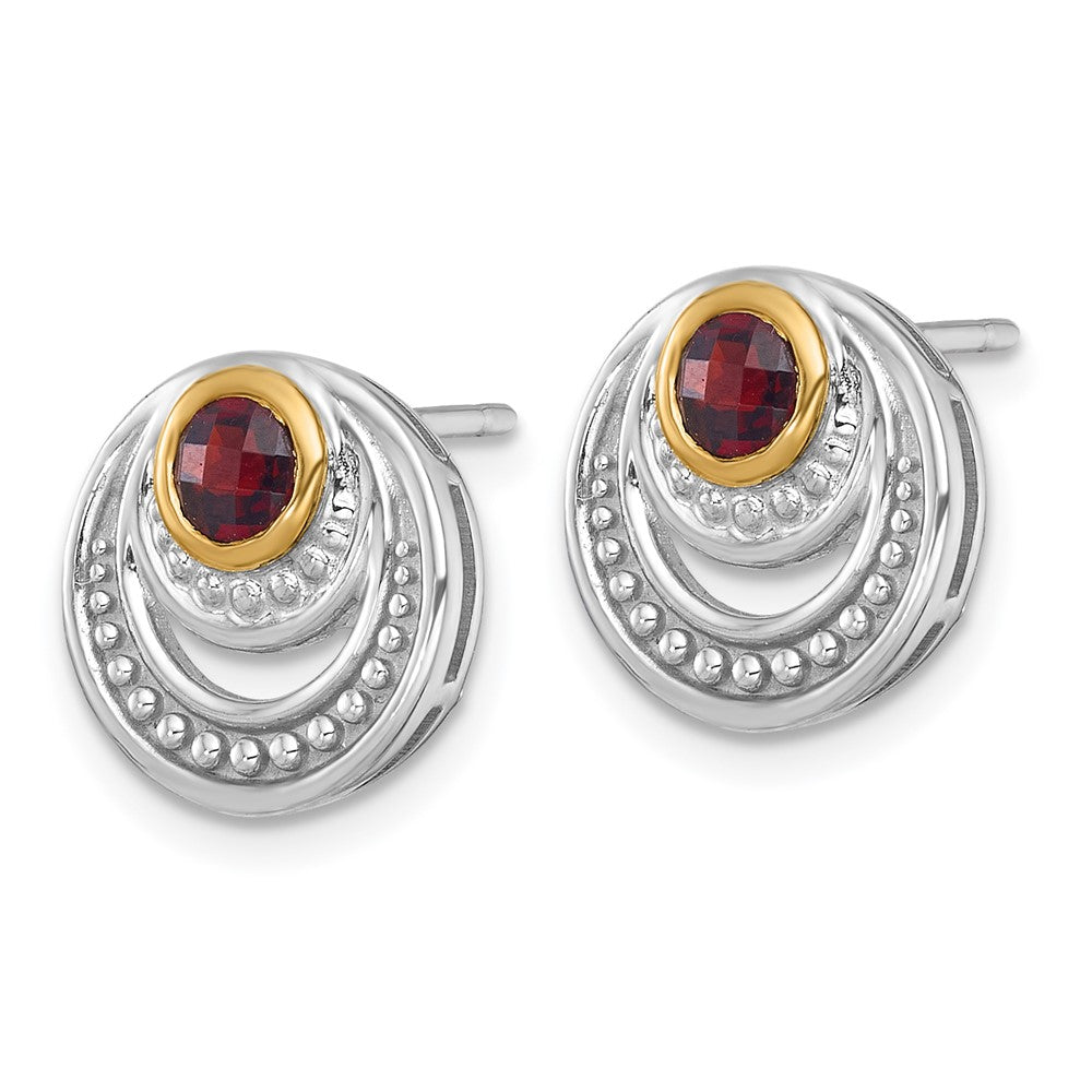 Sterling Silver Rhodium-Plated w/14K/Silver Two-Tone Accent Garnet Post Earrings