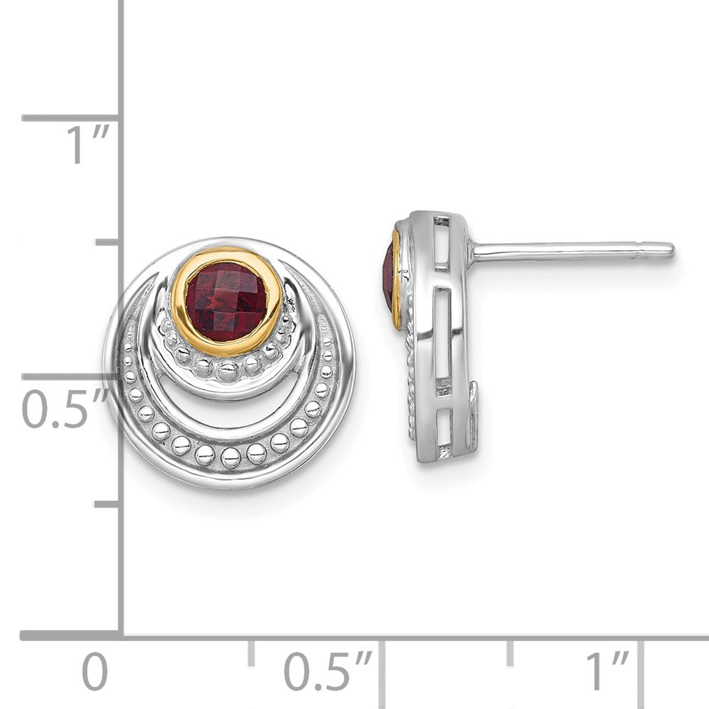 Sterling Silver Rhodium-Plated w/14K/Silver Two-Tone Accent Garnet Post Earrings
