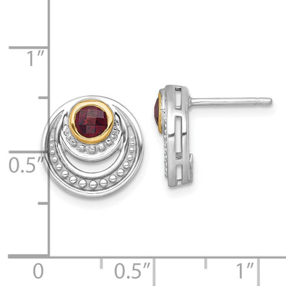 Sterling Silver Rhodium-Plated w/14K/Silver Two-Tone Accent Garnet Post Earrings
