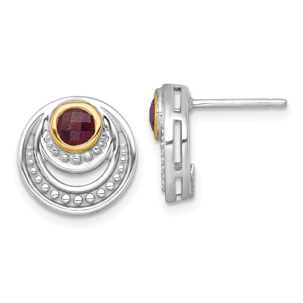 Sterling Silver Rhodium-Plated w/14K/Silver Two-Tone Accent Garnet Post Earrings