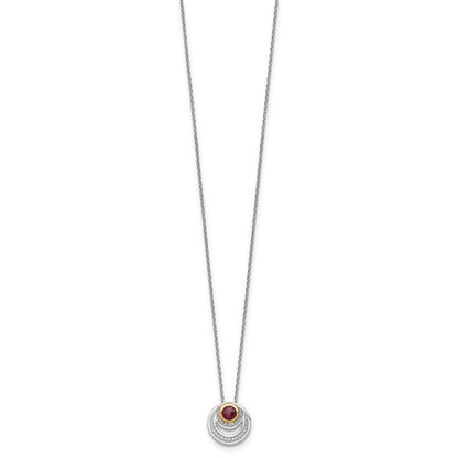 Sterling Silver Rhodium Plated w/14K/Silver Two-Tone Accent Garnet Circle Necklace