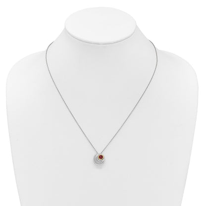 Sterling Silver Rhodium Plated w/14K/Silver Two-Tone Accent Garnet Circle Necklace