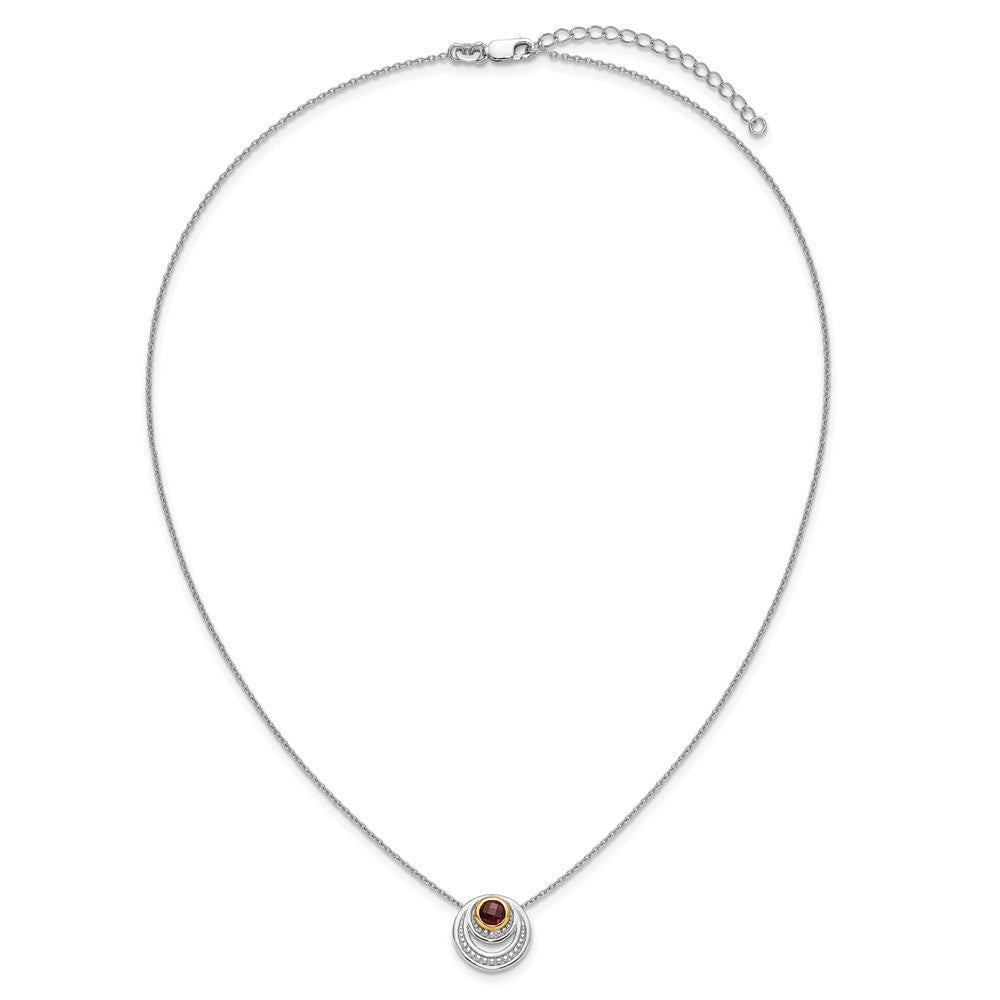 Sterling Silver Rhodium Plated w/14K/Silver Two-Tone Accent Garnet Circle Necklace