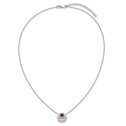 Sterling Silver Rhodium Plated w/14K/Silver Two-Tone Accent Garnet Circle Necklace