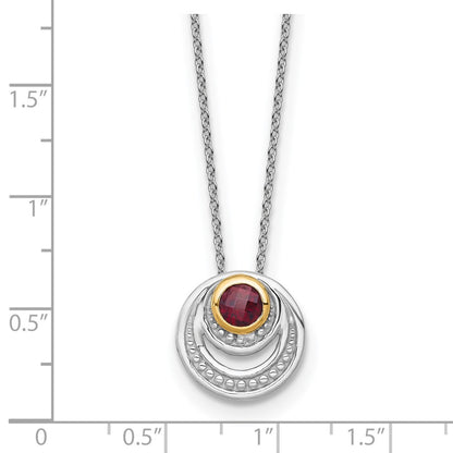 Sterling Silver Rhodium Plated w/14K/Silver Two-Tone Accent Garnet Circle Necklace