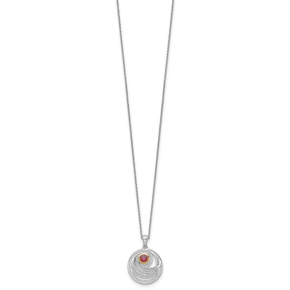 Sterling Silver Rhodium Plated w/14K/Silver Two-Tone Accent Garnet Round Swirl Necklace