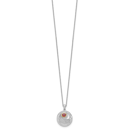 Sterling Silver Rhodium Plated w/14K/Silver Two-Tone Accent Garnet Round Swirl Necklace