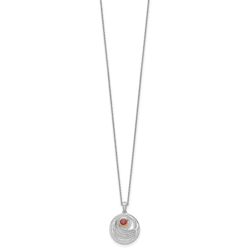 Sterling Silver Rhodium Plated w/14K/Silver Two-Tone Accent Garnet Round Swirl Necklace