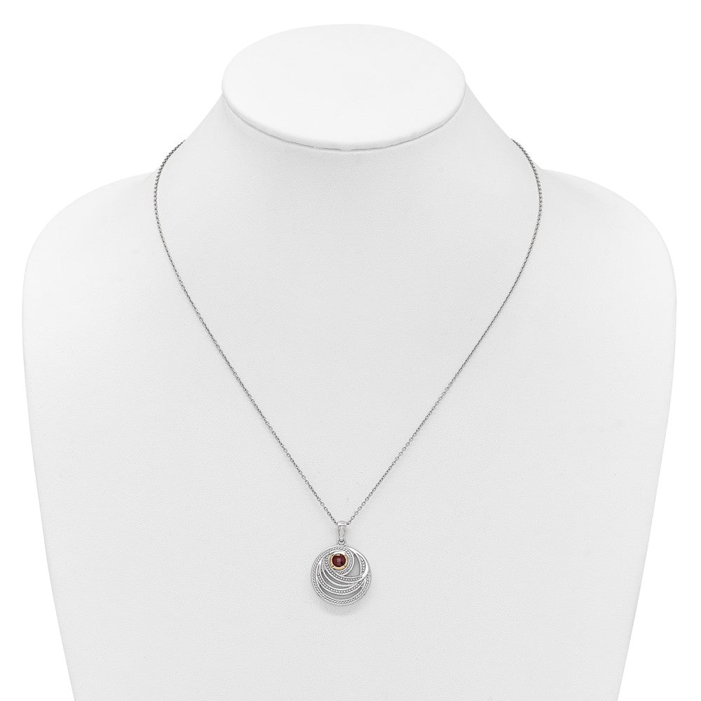 Sterling Silver Rhodium Plated w/14K/Silver Two-Tone Accent Garnet Round Swirl Necklace