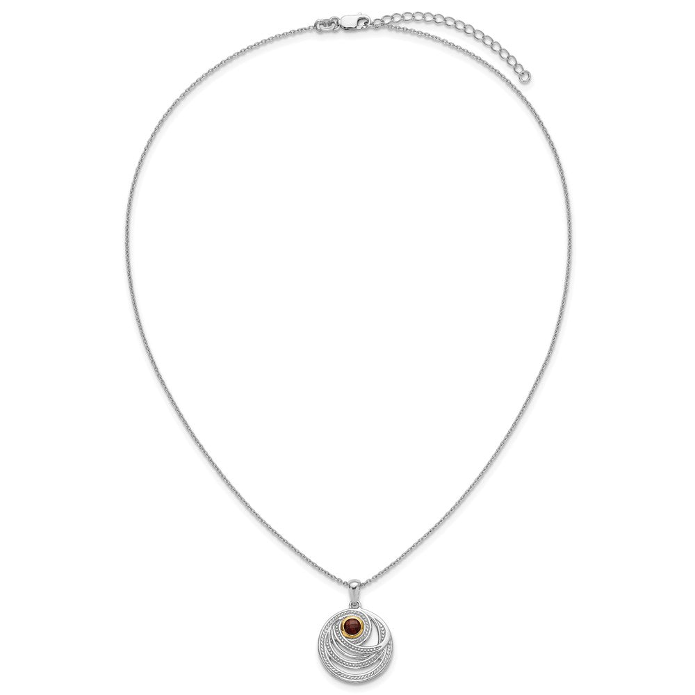 Sterling Silver Rhodium Plated w/14K/Silver Two-Tone Accent Garnet Round Swirl Necklace