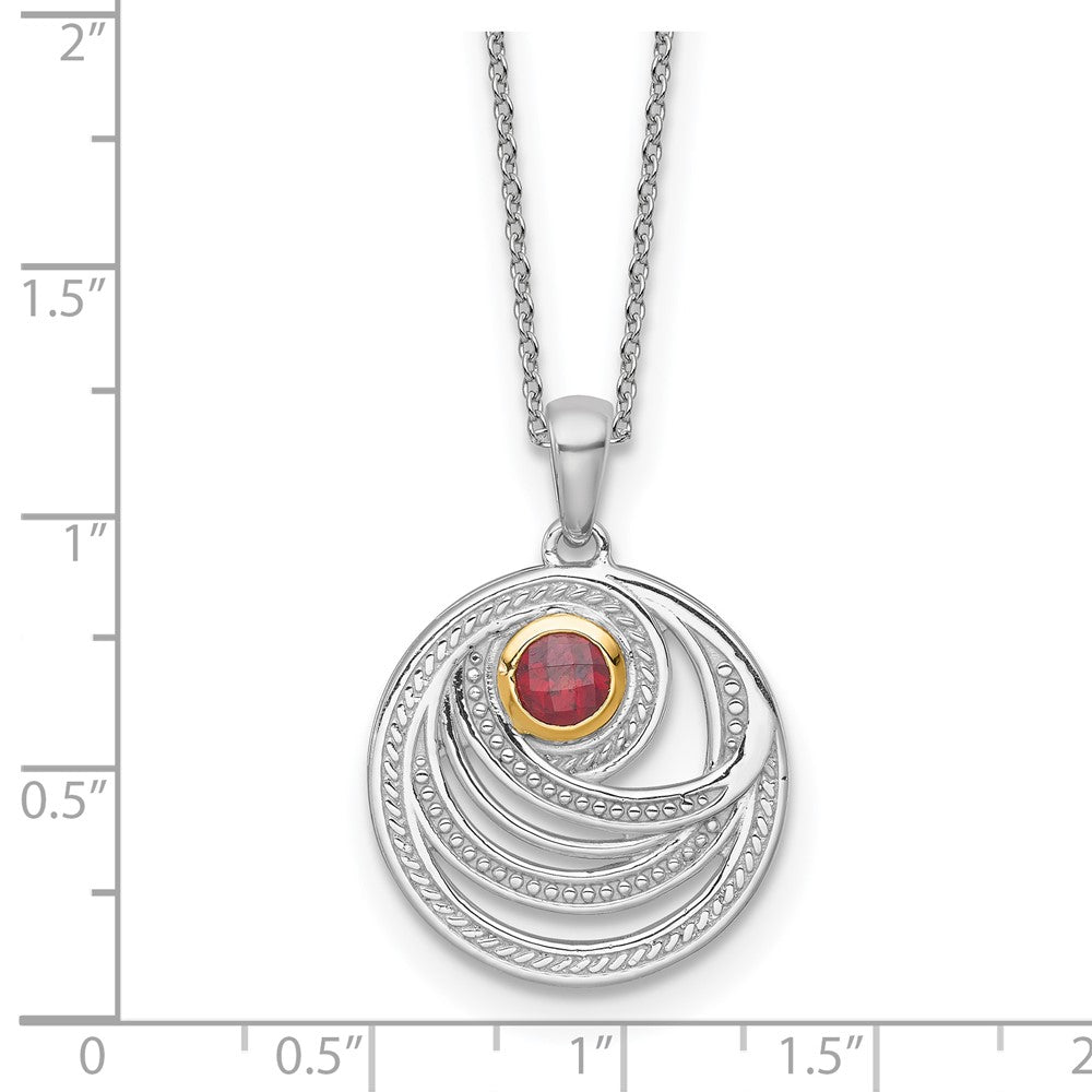Sterling Silver Rhodium Plated w/14K/Silver Two-Tone Accent Garnet Round Swirl Necklace