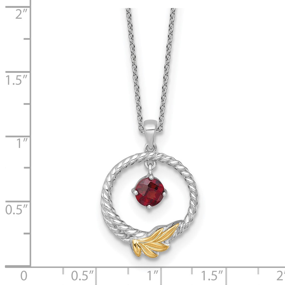 Ss Rhodium Plated W/ 14K/Silver Two-Tone Accent Twisted Garnet Leaf Circle Necklace