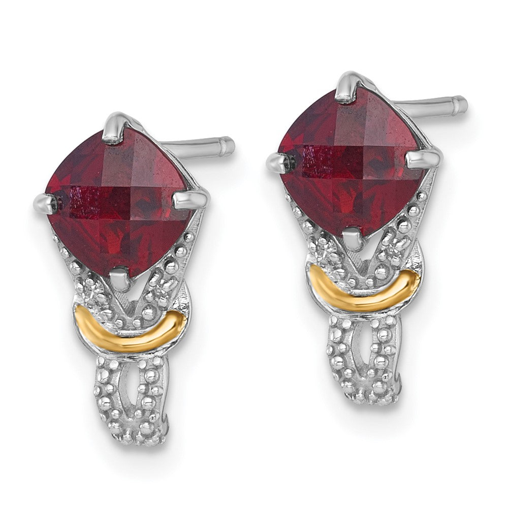 Sterling Silver Rhodium Plated w/14K/Silver Two-Tone Accent Garnet and Dia Post Earrings