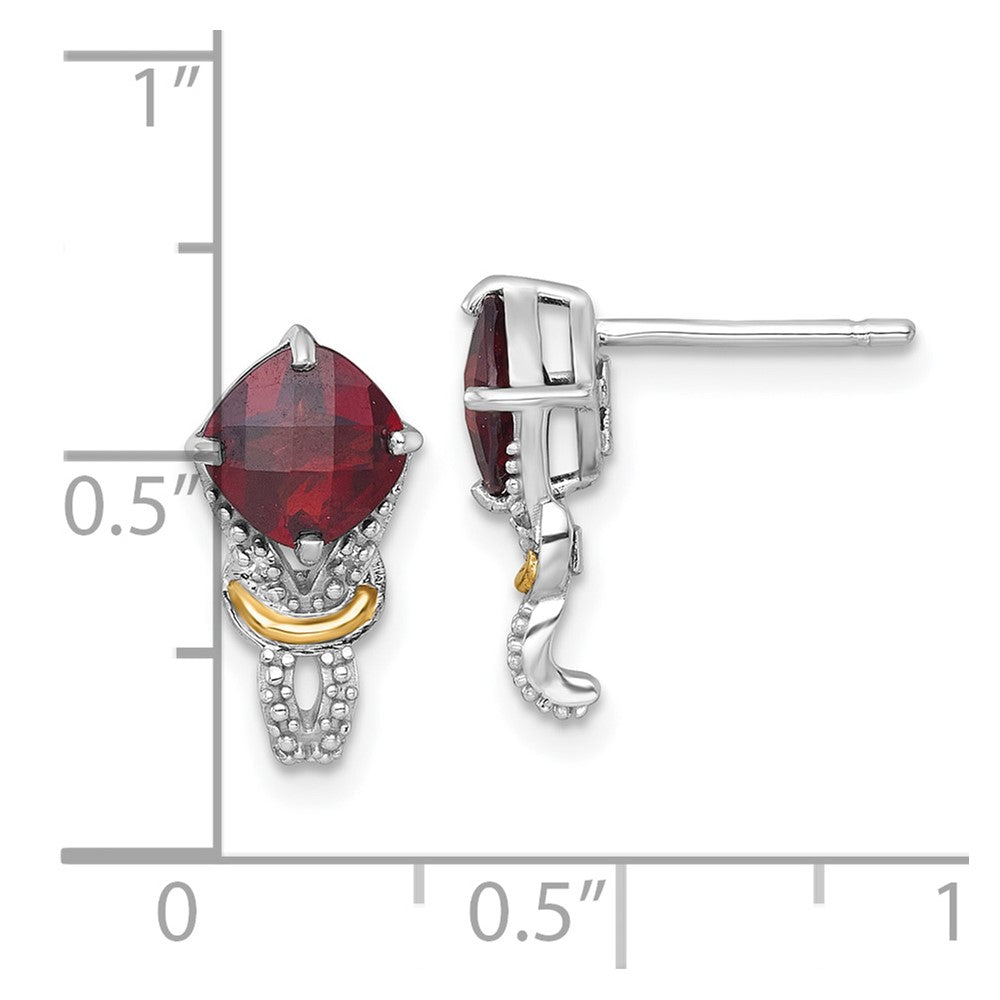 Sterling Silver Rhodium Plated w/14K/Silver Two-Tone Accent Garnet and Dia Post Earrings
