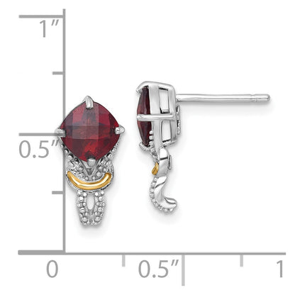 Sterling Silver Rhodium Plated w/14K/Silver Two-Tone Accent Garnet and Dia Post Earrings
