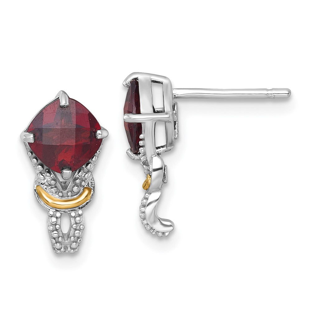 Sterling Silver Rhodium Plated w/14K/Silver Two-Tone Accent Garnet and Dia Post Earrings