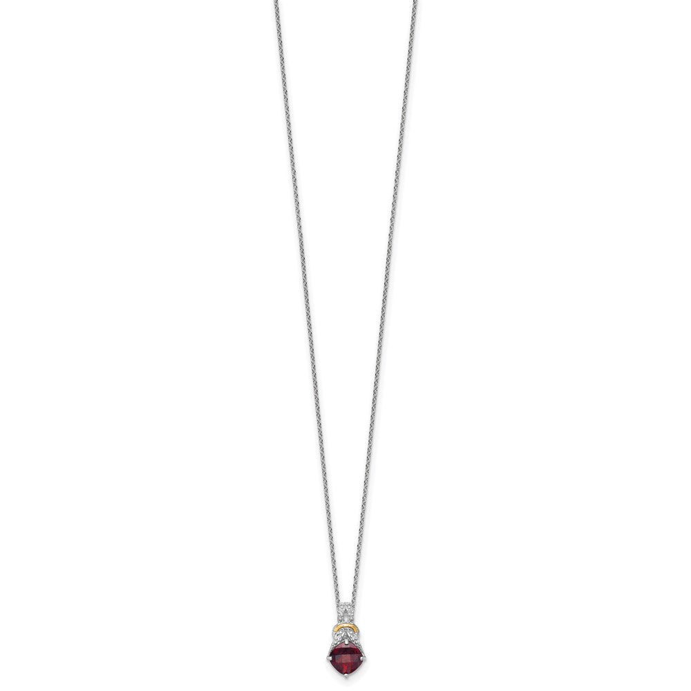 Ss Rhodium Plated W/ 14K/Silver Two-Tone Accent Garnet and Dia Necklace